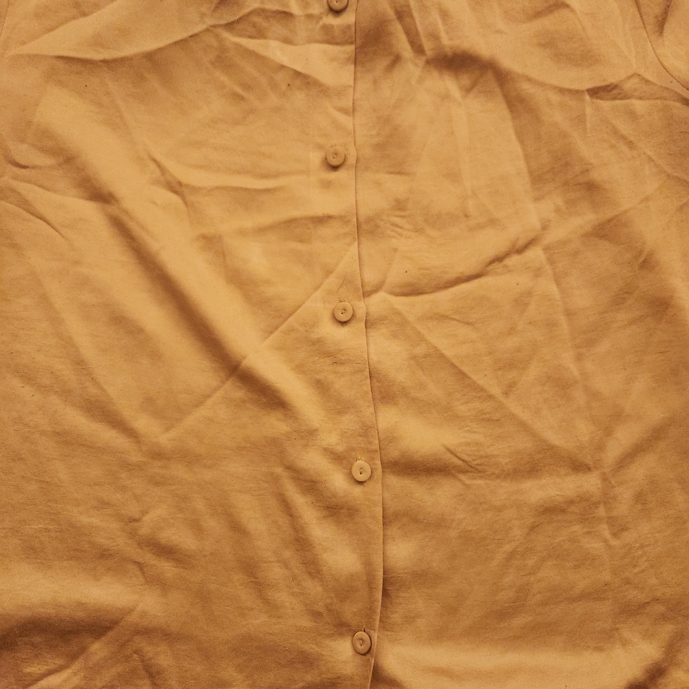 Talbots Champagne Button Down Back Satin Ruffleneck Short Sleeve Blouse Size L - Picture 10 of 10